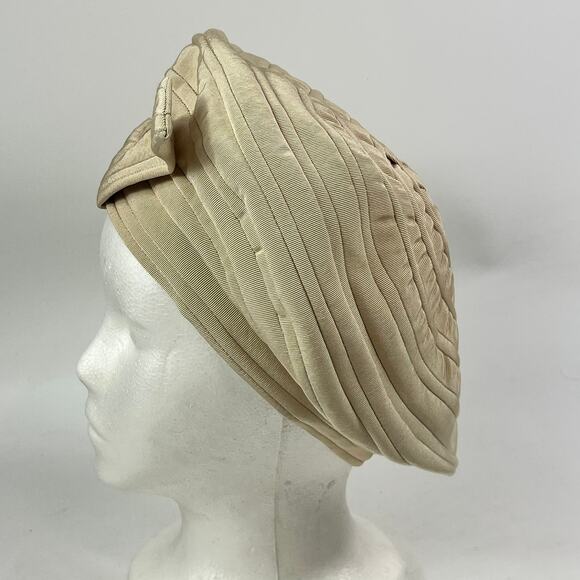 Vtg Brighton Of California Cream Pleated Turban 22.5 Hat Structured Ribbon Bow main image 8
